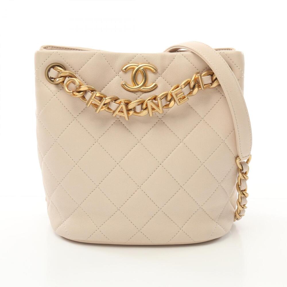 Chanel Bucket Bag Matelasse Shoulder Lambskin Sheepskin Leather Beige